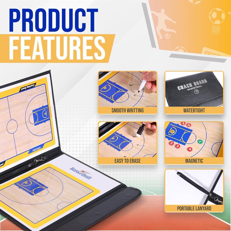 ZPU Dry Erase Coaching Board, Magnetic Coaches Clipboards, Portable Foldable Tactics Board with Dry Erase Marker Pen and Magnets – Basketball, Football, Soccer, Hockey - Image 4